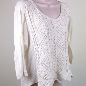 Anthropologie MOTH Fine Knit Crochet Hi Lo Sweater